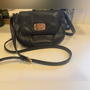 Michael Kors Black Pebbled Leather Flap Small Crossbody with Gold Plaque
